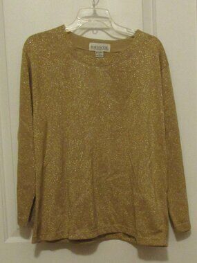 Vintage Sparkly Gold Sweater BOB MACKIE Disco Top Size Large